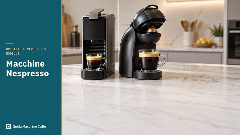 Illustrazione di due macchine a capsule per la guida alle macchine Nespresso Original e Vertuo